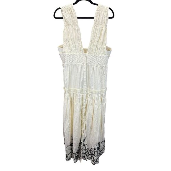 New Anthropologie Forever That Girl Tiered Deep V Cream Embroidered Dress L - Picture 7 of 12